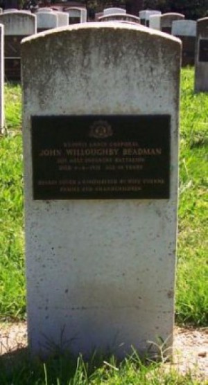 Grave of Jack Beadman at Woden Cemetery.