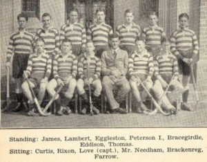 Dick Brackenreg, front row, second from right, Canberra Grammar hockey team 1934.